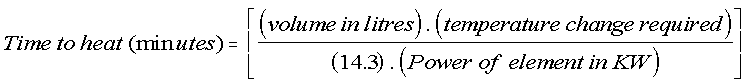 Formula to help in water heating time calculations